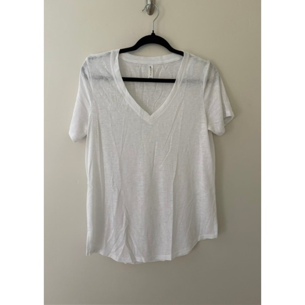 Athleta Womens Breezy V-Neck Tee White Short Sleeve Slub Knit Top Size Medium